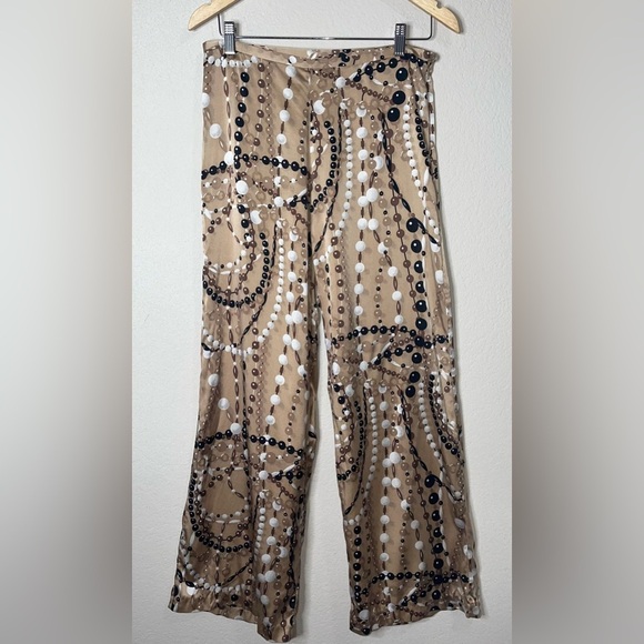 Trina Turk Silk Wide Leg Pant Pearl Bead Print Size 4 - Picture 1 of 9